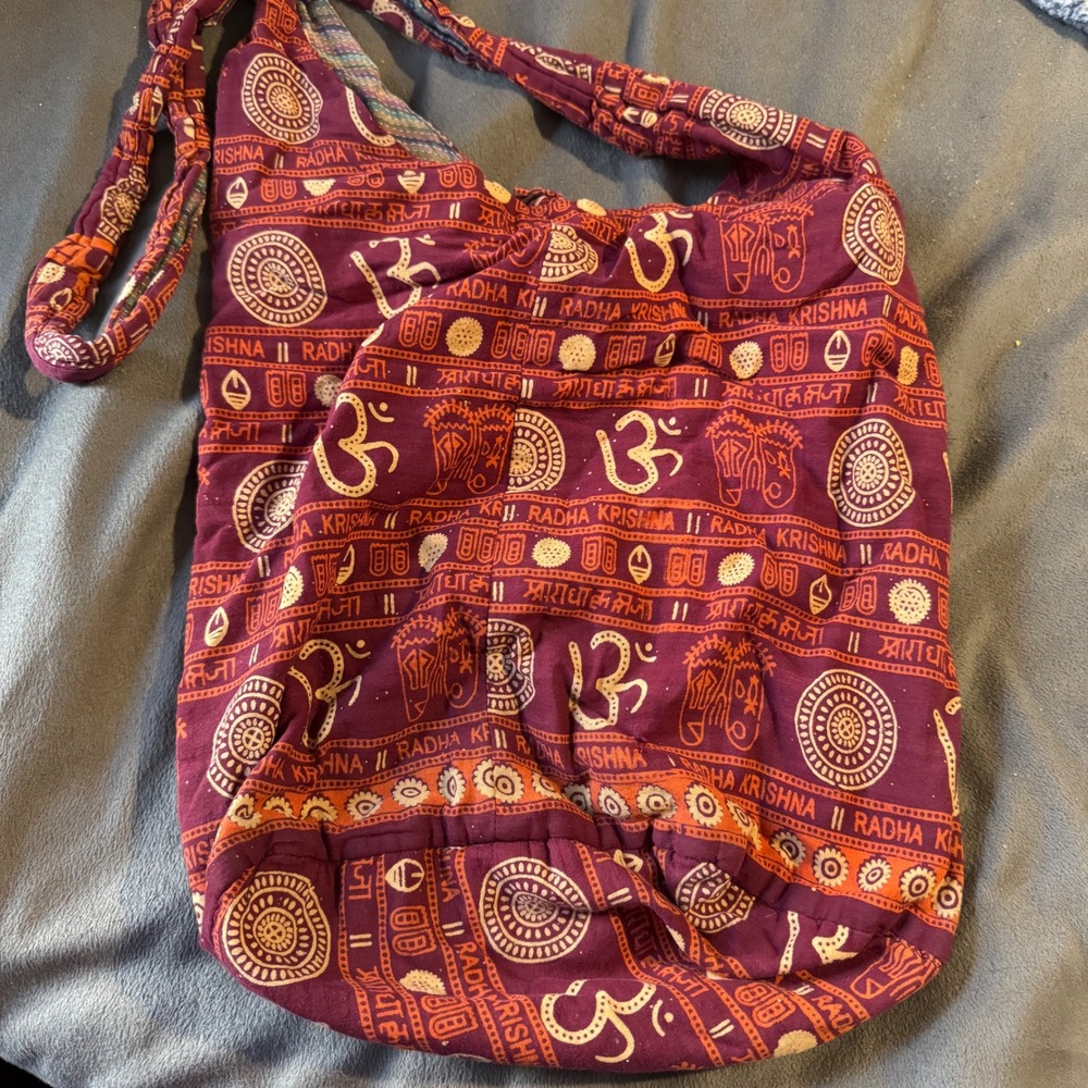 Sanchi Boho Hippie Shoulder Bag Om Symbol Radha Krishna Print Cotton